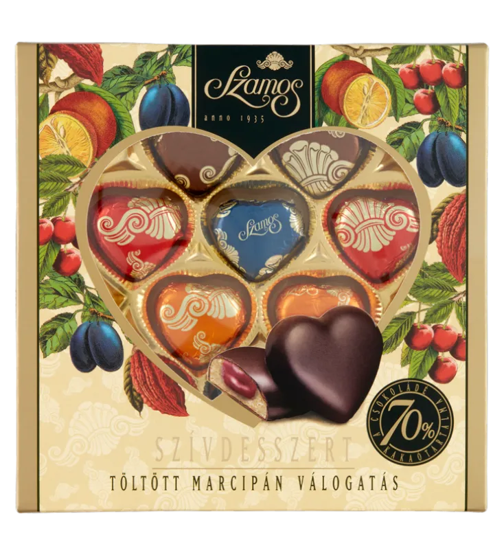 Töltött szívdesszert díszdoboz 130g