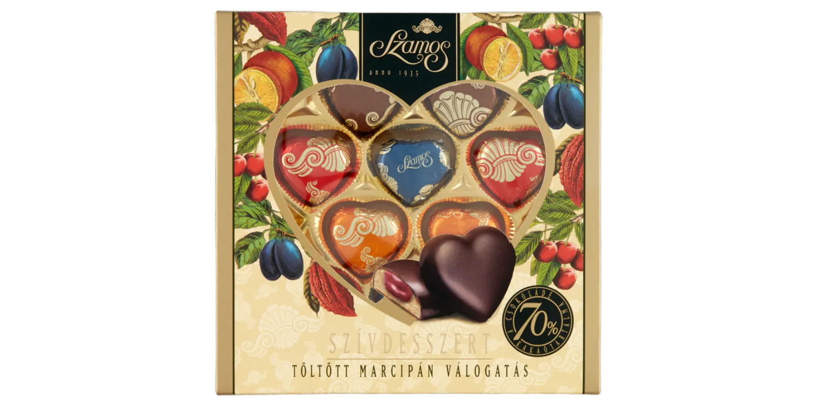 Töltött szívdesszert díszdoboz 130g