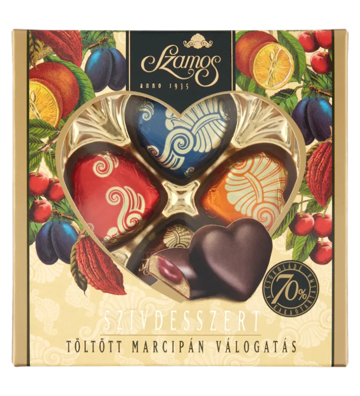 Töltött szívdesszert díszdoboz 50g