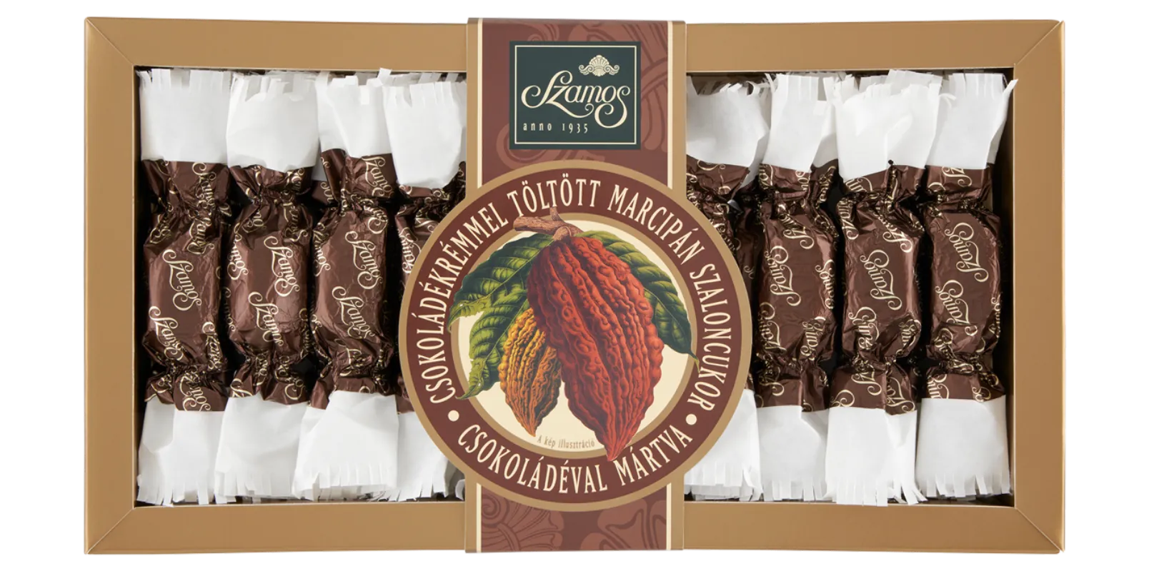 Töltött marcipán szaloncukor csokoládés doboz 250g 